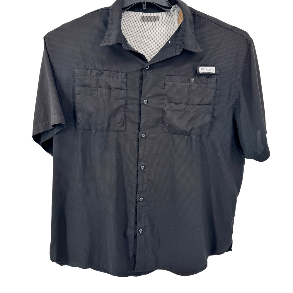 Columbia Fishing Shirt Mens XXL Tamiami PFG Black Short Sleeve Omni-Shade Vented
